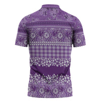 Hawaiian Hibiscus Honu Zipper Polo Shirt Purple Mele Kalikimaka Palaka Spirit - Polynesian Pride