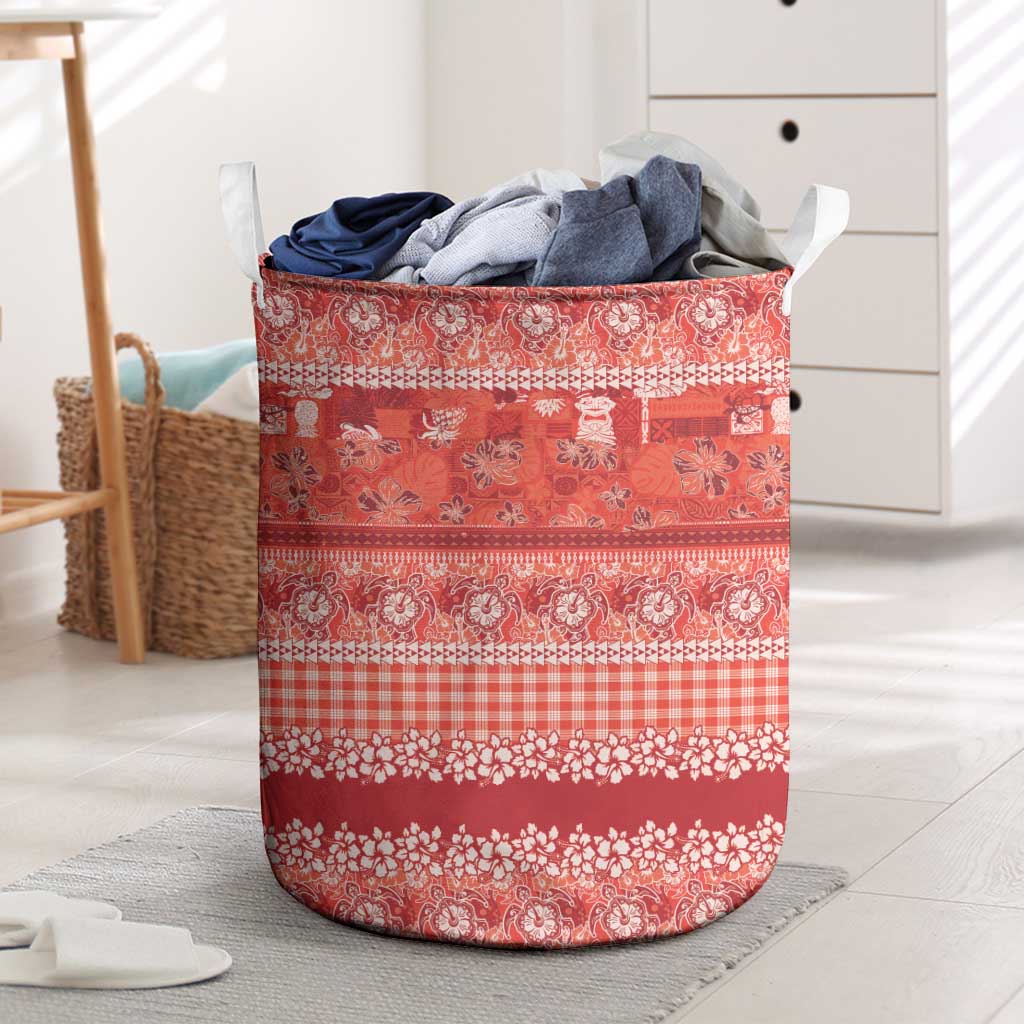 Hawaiian Hibiscus Honu Laundry Basket Red Mele Kalikimaka Palaka Spirit - Polynesian Pride