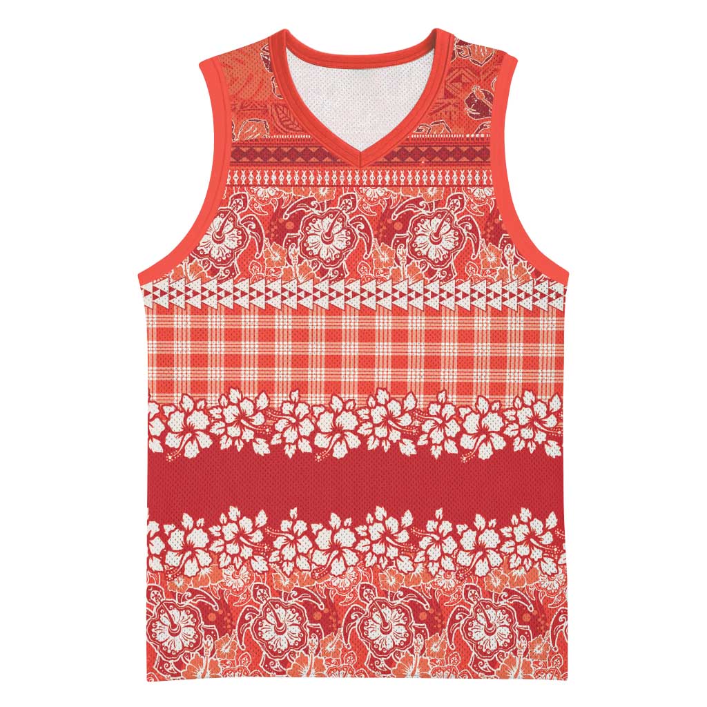 Hawaiian Hibiscus Honu Basketball Jersey Red Mele Kalikimaka Palaka Spirit - Polynesian Pride