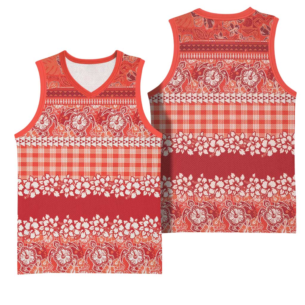 Hawaiian Hibiscus Honu Basketball Jersey Red Mele Kalikimaka Palaka Spirit - Polynesian Pride