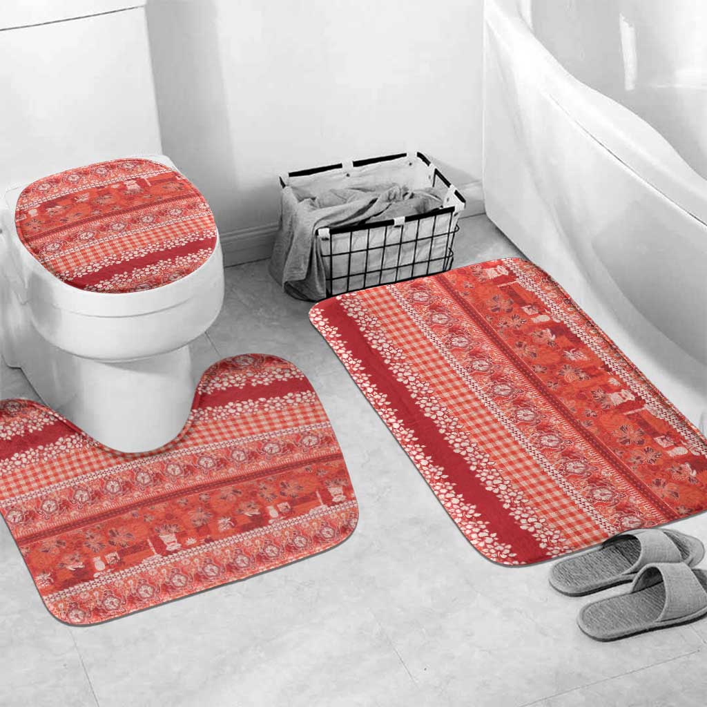 Hawaiian Hibiscus Honu Bathroom Set Red Mele Kalikimaka Palaka Spirit - Polynesian Pride