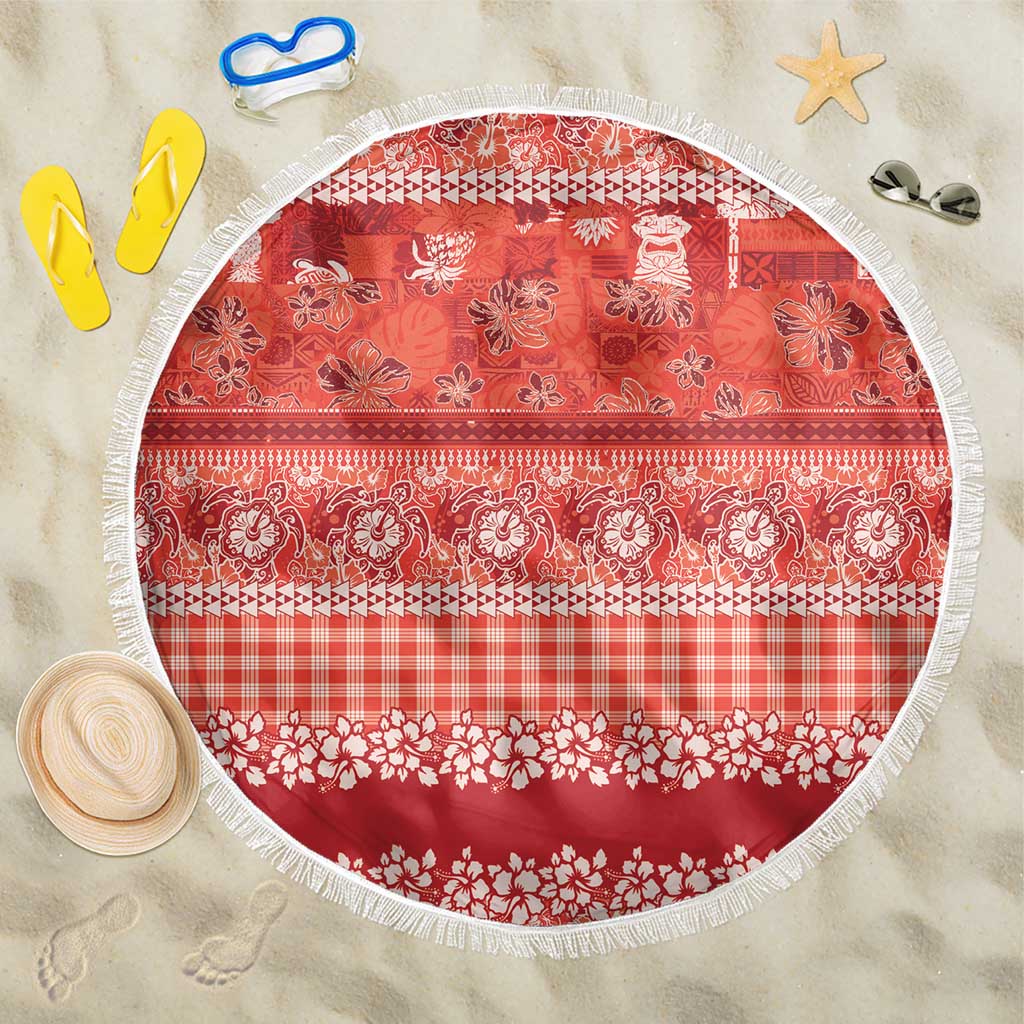Hawaiian Hibiscus Honu Beach Blanket Red Mele Kalikimaka Palaka Spirit - Polynesian Pride