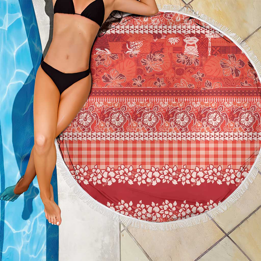 Hawaiian Hibiscus Honu Beach Blanket Red Mele Kalikimaka Palaka Spirit - Polynesian Pride