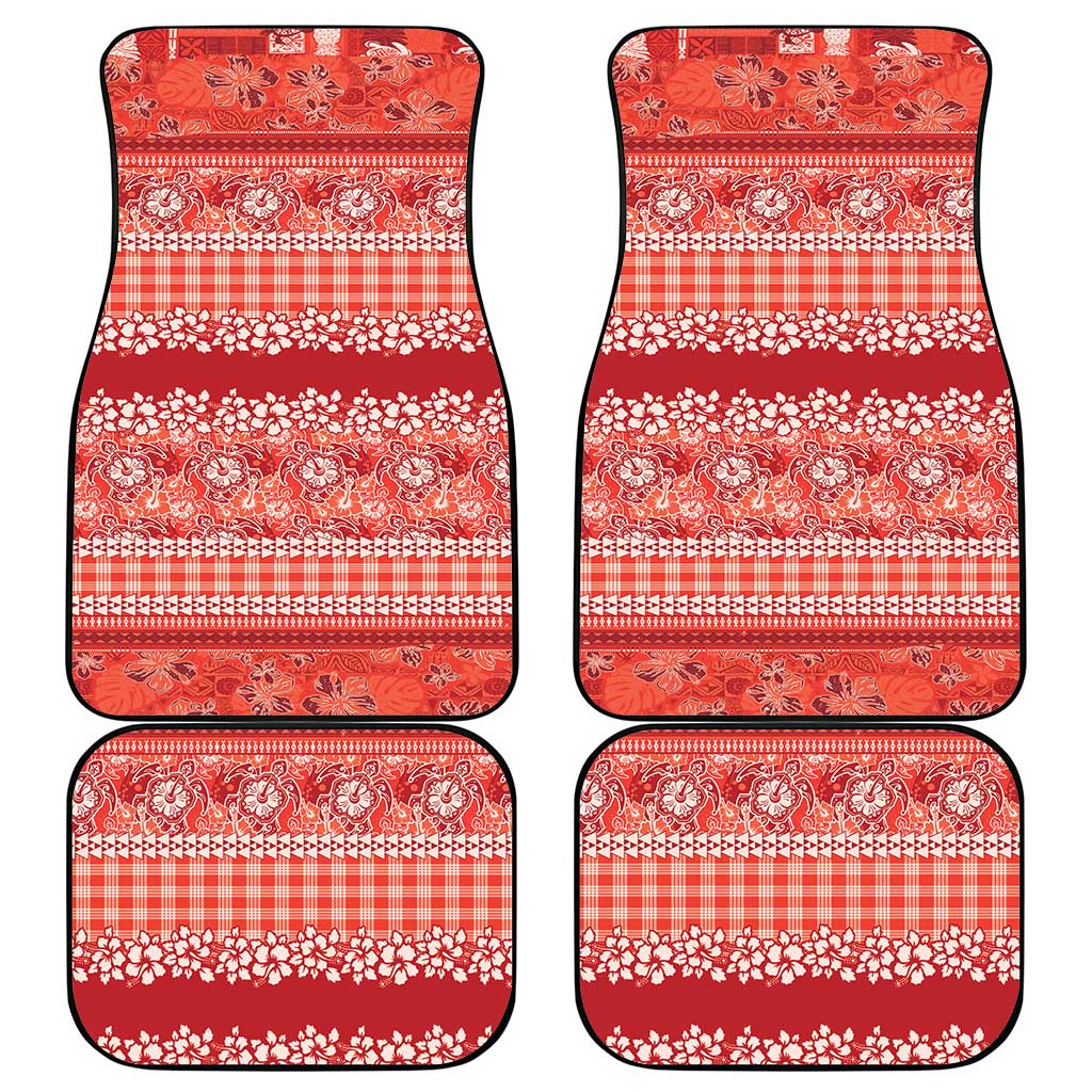 Hawaiian Hibiscus Honu Car Mats Red Mele Kalikimaka Palaka Spirit - Polynesian Pride