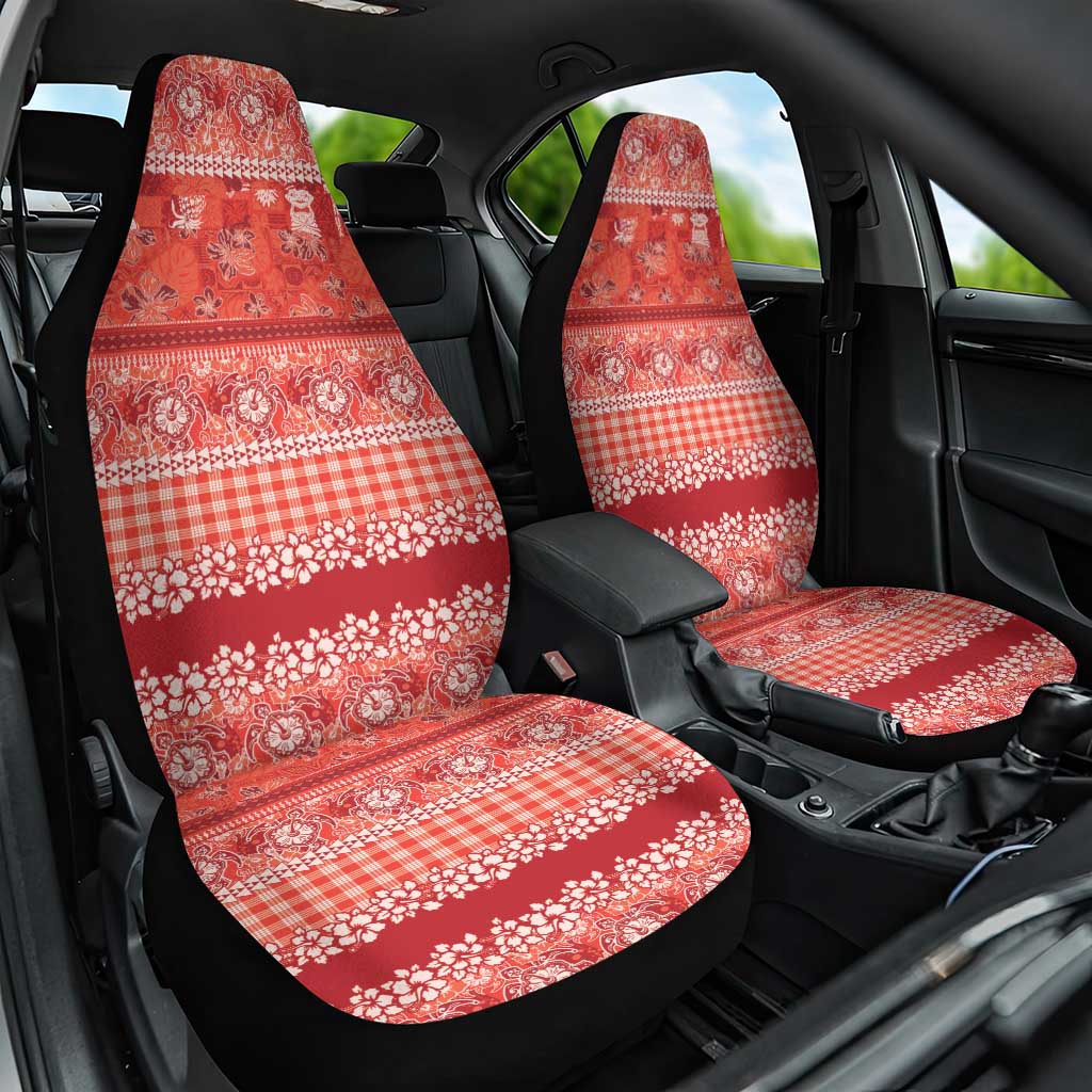 Hawaiian Hibiscus Honu Car Seat Cover Red Mele Kalikimaka Palaka Spirit - Polynesian Pride