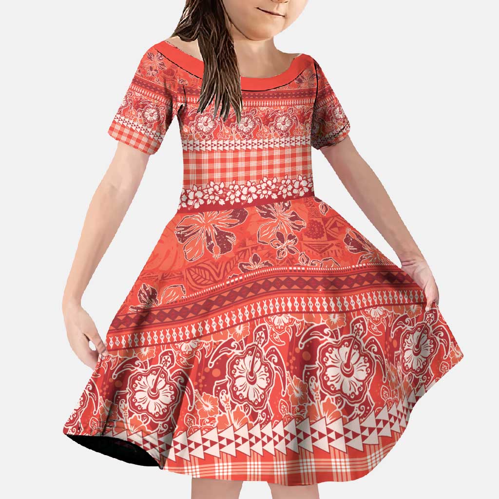 Hawaiian Hibiscus Honu Family Matching Off Shoulder Maxi Dress and Hawaiian Shirt Red Mele Kalikimaka Palaka Spirit - Polynesian Pride