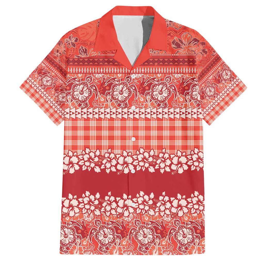 Hawaiian Hibiscus Honu Family Matching Puletasi and Hawaiian Shirt Red Mele Kalikimaka Palaka Spirit - Polynesian Pride