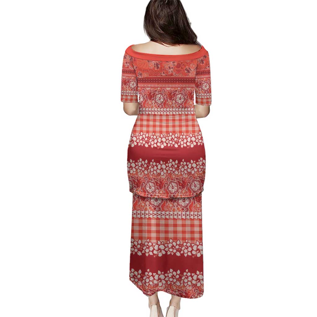 Hawaiian Hibiscus Honu Family Matching Puletasi and Hawaiian Shirt Red Mele Kalikimaka Palaka Spirit - Polynesian Pride