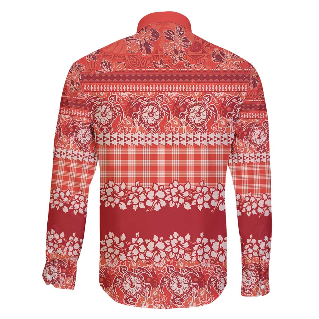 Hawaiian Hibiscus Honu Family Matching Short Sleeve Bodycon Dress and Hawaiian Shirt Red Mele Kalikimaka Palaka Spirit - Polynesian Pride