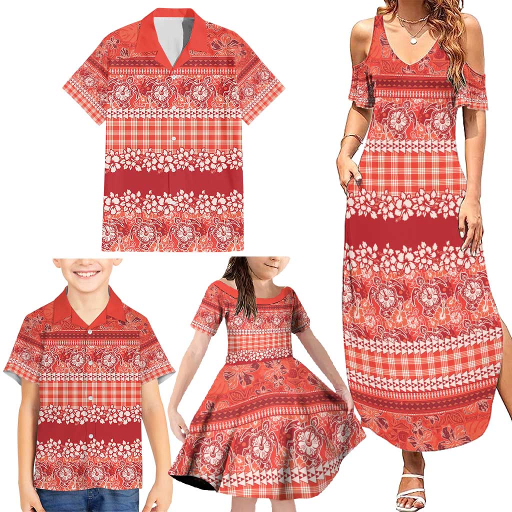 Hawaiian Hibiscus Honu Family Matching Summer Maxi Dress and Hawaiian Shirt Red Mele Kalikimaka Palaka Spirit - Polynesian Pride