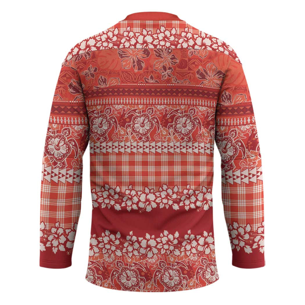 Hawaiian Hibiscus Honu Hockey Jersey Red Mele Kalikimaka Palaka Spirit - Polynesian Pride