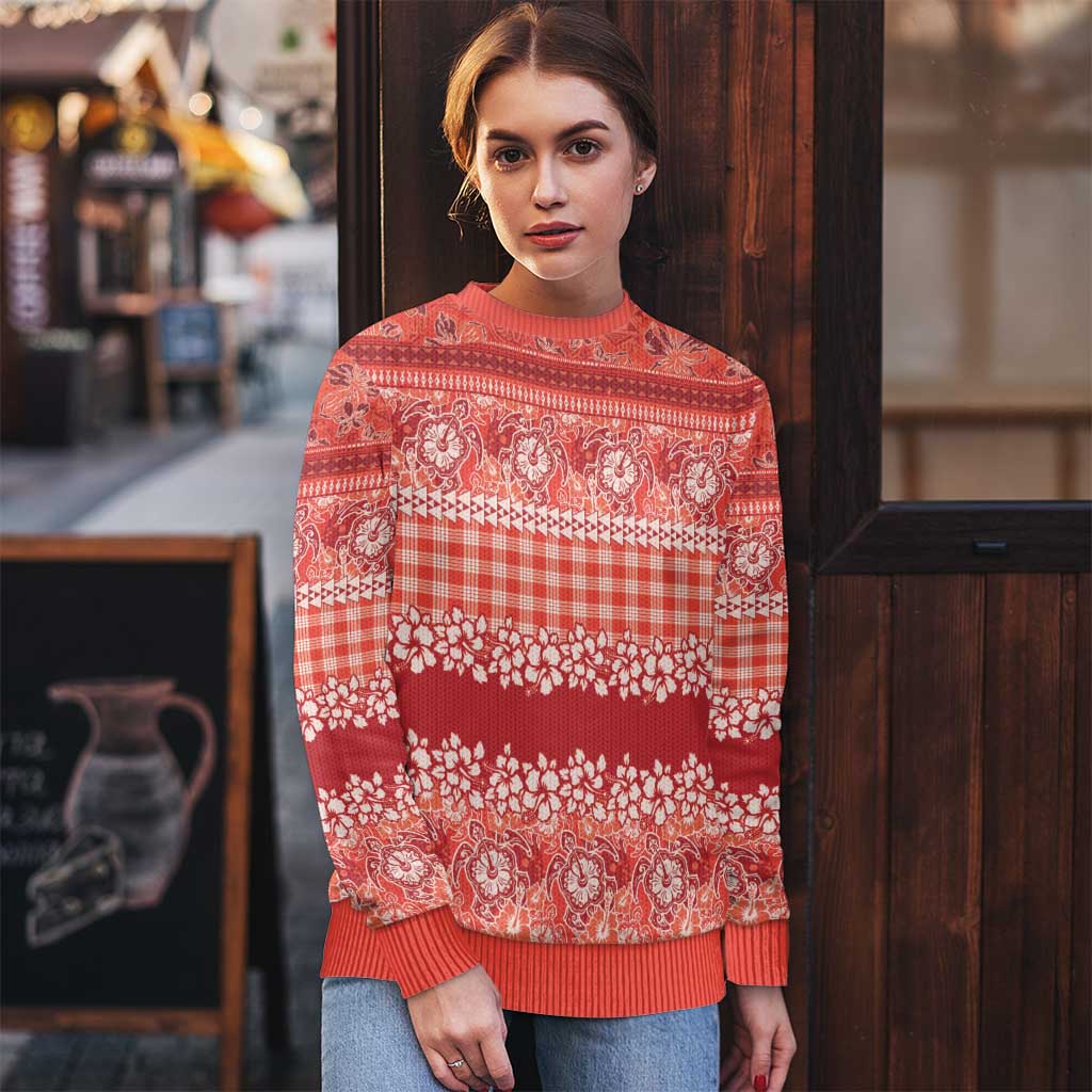 Hawaiian Hibiscus Honu Ugly Christmas Sweater Red Mele Kalikimaka Palaka Spirit - Polynesian Pride