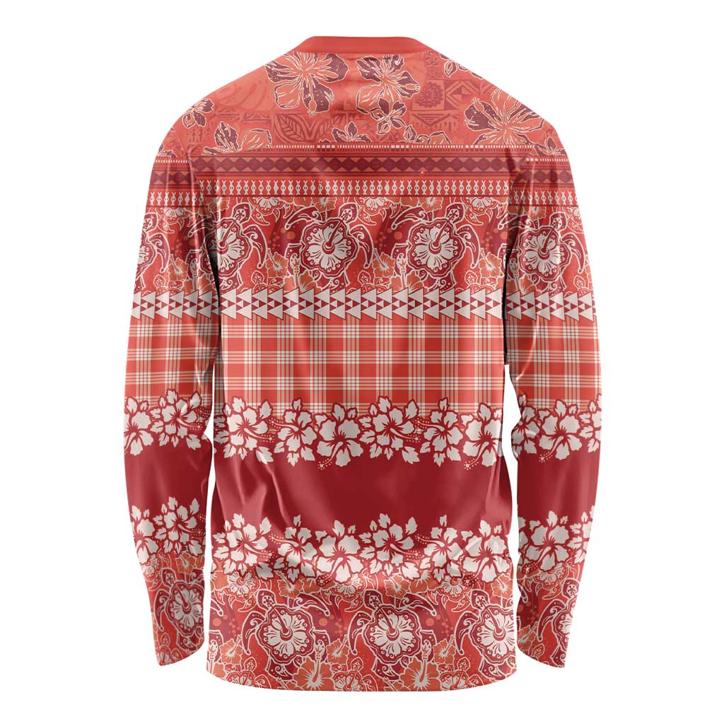 Hawaiian Hibiscus Honu Long Sleeve Shirt Red Mele Kalikimaka Palaka Spirit - Polynesian Pride