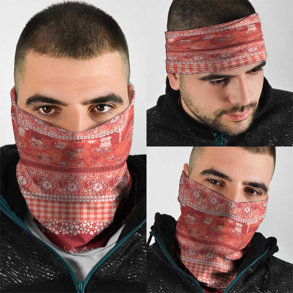 Hawaiian Hibiscus Honu Neck Gaiter Red Mele Kalikimaka Palaka Spirit - Polynesian Pride
