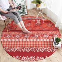 Hawaiian Hibiscus Honu Round Carpet Red Mele Kalikimaka Palaka Spirit - Polynesian Pride