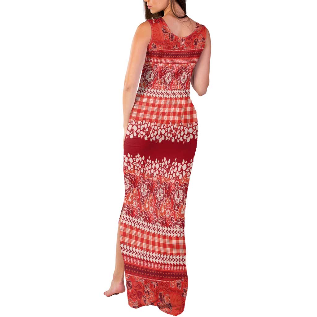 Hawaiian Hibiscus Honu Tank Maxi Dress Red Mele Kalikimaka Palaka Spirit - Polynesian Pride
