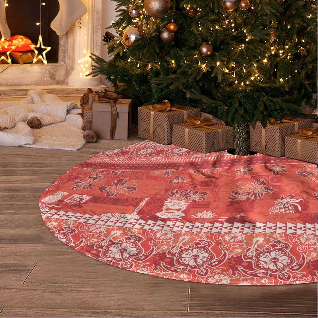 Hawaiian Hibiscus Honu Tree Skirt Red Mele Kalikimaka Palaka Spirit - Polynesian Pride