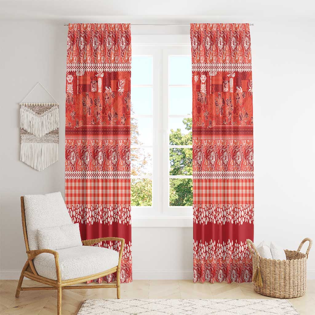 Hawaiian Hibiscus Honu Window Curtain Red Mele Kalikimaka Palaka Spirit - Polynesian Pride