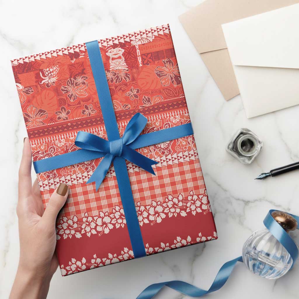 Hawaiian Hibiscus Honu Wrapping Paper Red Mele Kalikimaka Palaka Spirit - Polynesian Pride
