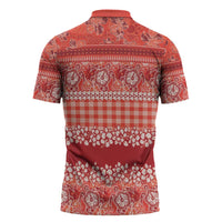 Hawaiian Hibiscus Honu Zipper Polo Shirt Red Mele Kalikimaka Palaka Spirit - Polynesian Pride