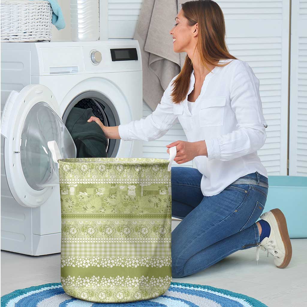 Hawaiian Hibiscus Honu Laundry Basket Sage Green Mele Kalikimaka Palaka Spirit - Polynesian Pride