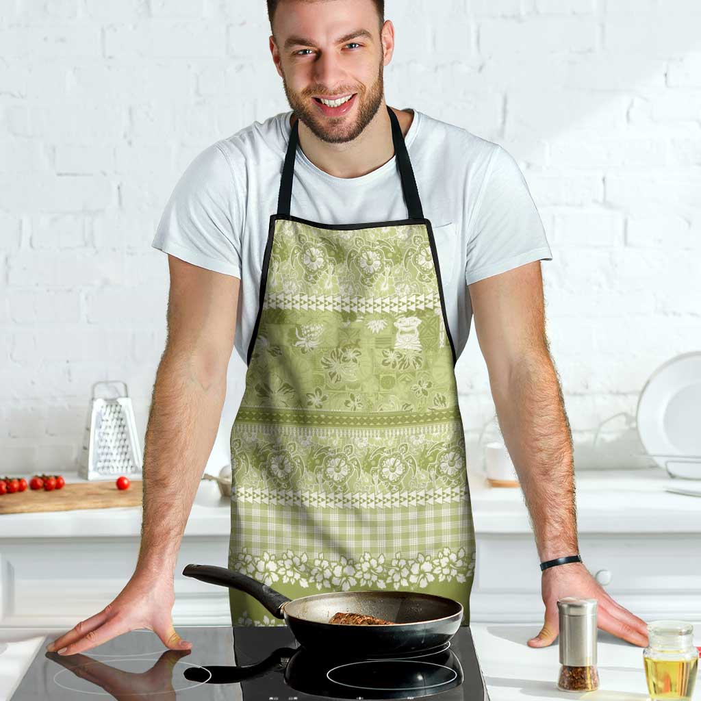 Hawaiian Hibiscus Honu Apron Sage Green Mele Kalikimaka Palaka Spirit - Polynesian Pride