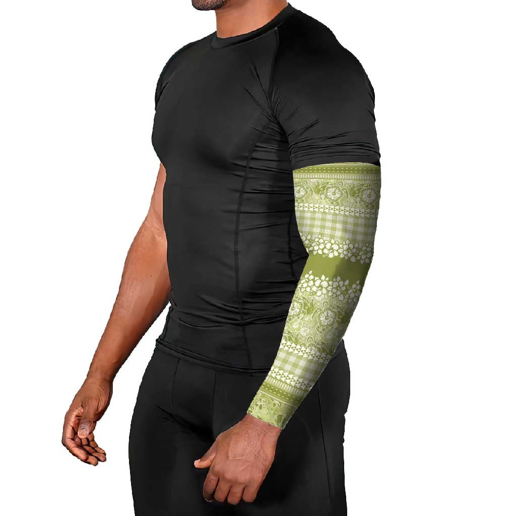 Hawaiian Hibiscus Honu Arm Sleeves Sage Green Mele Kalikimaka Palaka Spirit - Polynesian Pride