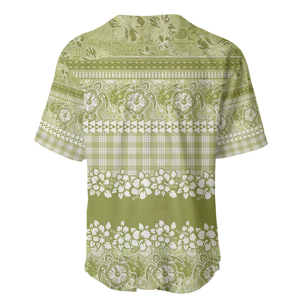 Hawaiian Hibiscus Honu Baseball Jersey Sage Green Mele Kalikimaka Palaka Spirit - Polynesian Pride