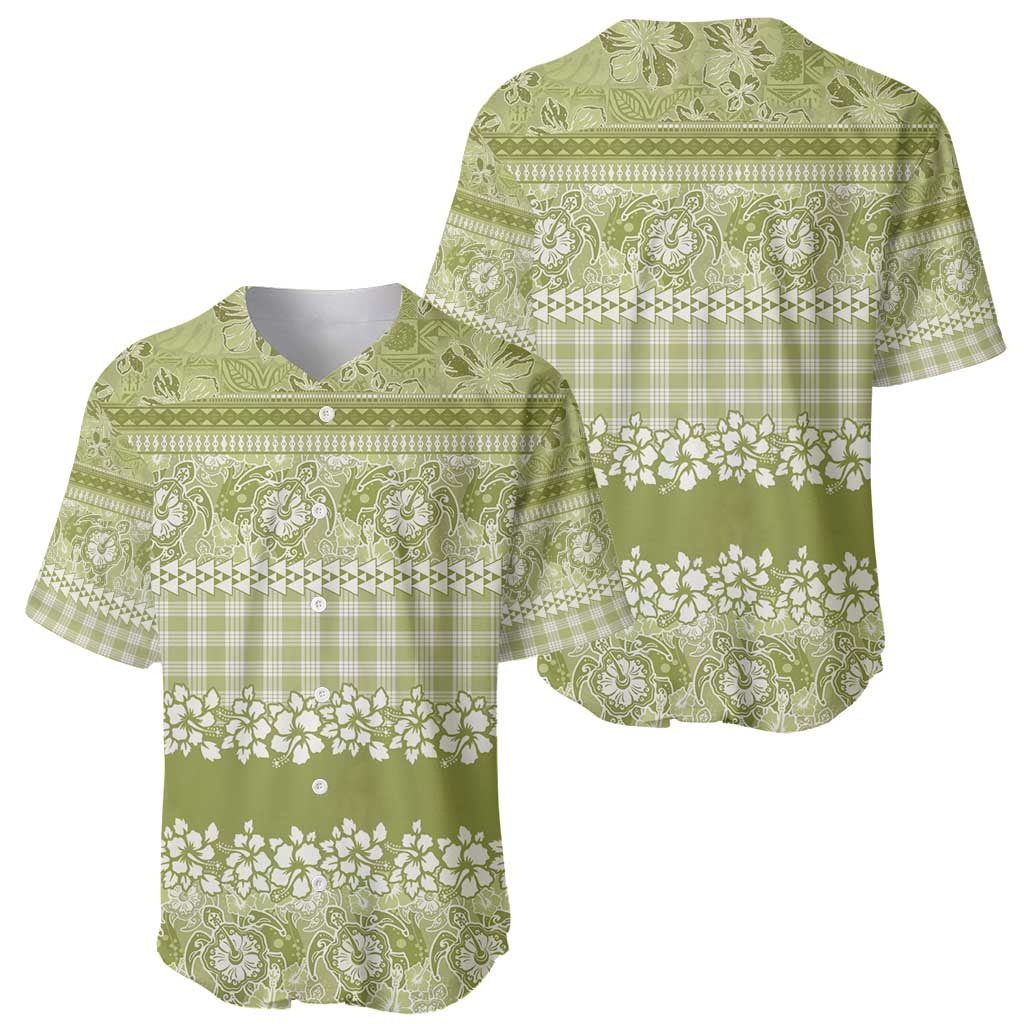 Hawaiian Hibiscus Honu Baseball Jersey Sage Green Mele Kalikimaka Palaka Spirit - Polynesian Pride