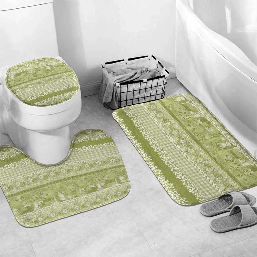 Hawaiian Hibiscus Honu Bathroom Set Sage Green Mele Kalikimaka Palaka Spirit - Polynesian Pride