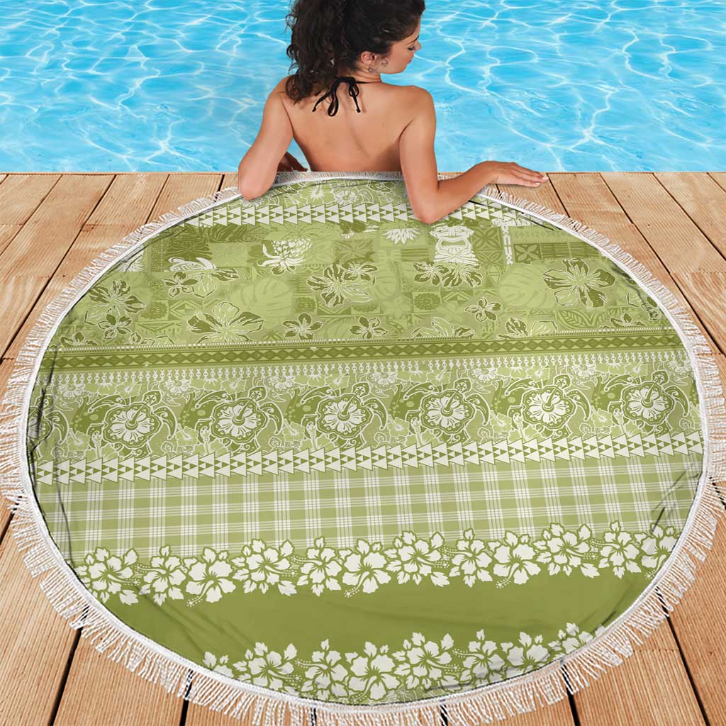 Hawaiian Hibiscus Honu Beach Blanket Sage Green Mele Kalikimaka Palaka Spirit - Polynesian Pride