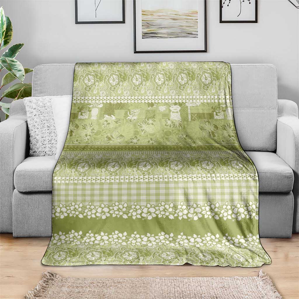 Hawaiian Hibiscus Honu Blanket Sage Green Mele Kalikimaka Palaka Spirit - Polynesian Pride