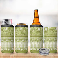 Hawaiian Hibiscus Honu 4 in 1 Can Cooler Tumbler Sage Green Mele Kalikimaka Palaka Spirit - Polynesian Pride