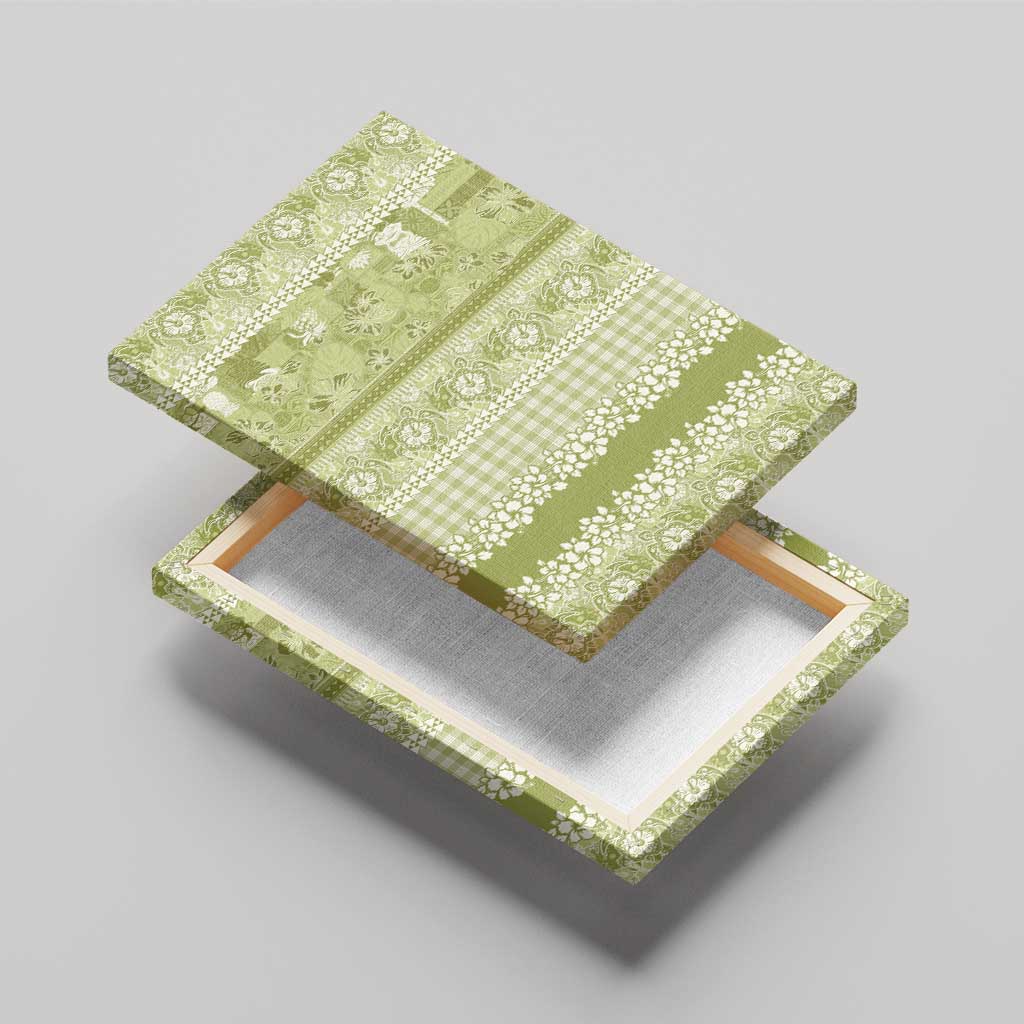 Hawaiian Hibiscus Honu Canvas Wall Art Sage Green Mele Kalikimaka Palaka Spirit - Polynesian Pride