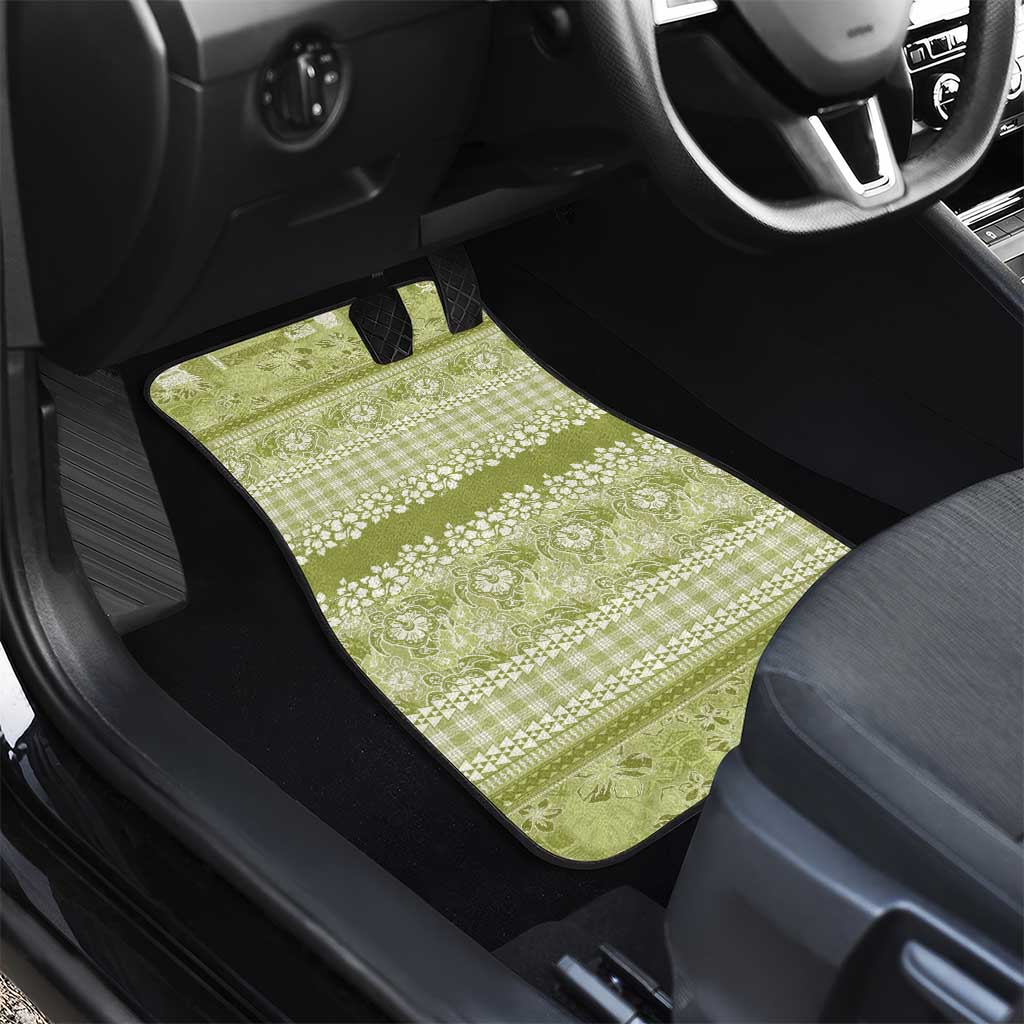 Hawaiian Hibiscus Honu Car Mats Sage Green Mele Kalikimaka Palaka Spirit - Polynesian Pride