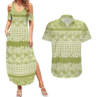 Hawaiian Hibiscus Honu Couples Matching Summer Maxi Dress and Hawaiian Shirt Sage Green Mele Kalikimaka Palaka Spirit - Polynesian Pride