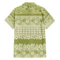 Hawaiian Hibiscus Honu Family Matching Long Sleeve Bodycon Dress and Hawaiian Shirt Sage Green Mele Kalikimaka Palaka Spirit - Polynesian Pride