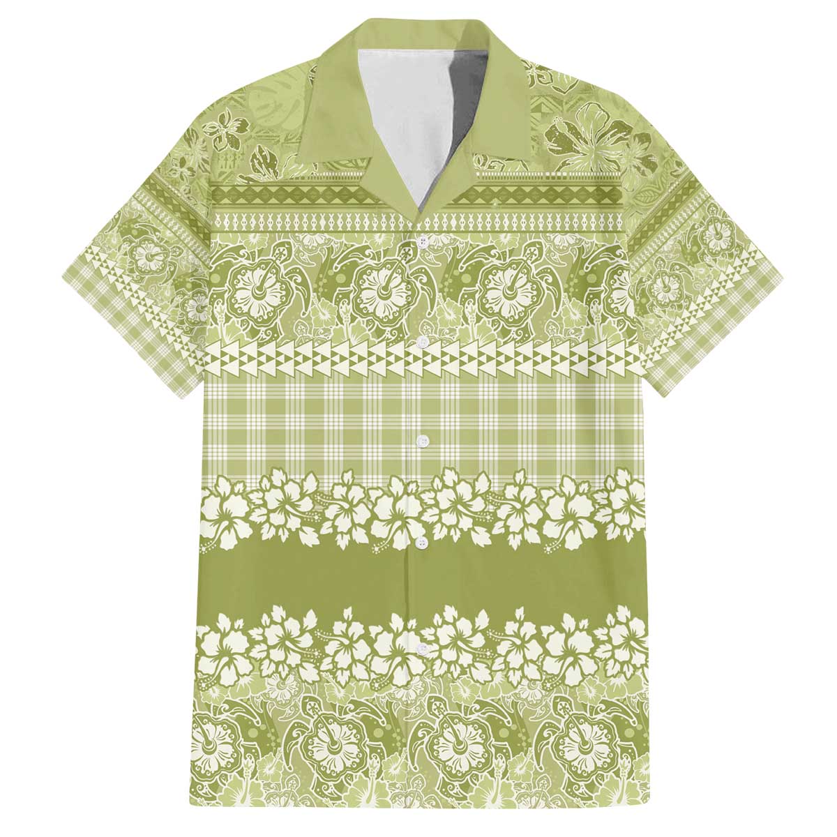 Hawaiian Hibiscus Honu Family Matching Off The Shoulder Long Sleeve Dress and Hawaiian Shirt Sage Green Mele Kalikimaka Palaka Spirit - Polynesian Pride