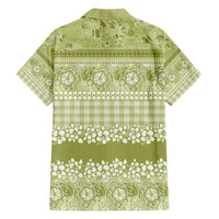 Hawaiian Hibiscus Honu Family Matching Off The Shoulder Long Sleeve Dress and Hawaiian Shirt Sage Green Mele Kalikimaka Palaka Spirit - Polynesian Pride