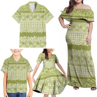 Hawaiian Hibiscus Honu Family Matching Off Shoulder Maxi Dress and Hawaiian Shirt Sage Green Mele Kalikimaka Palaka Spirit - Polynesian Pride