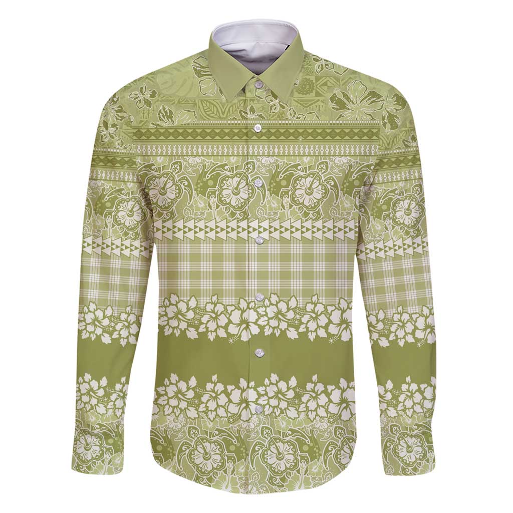 Hawaiian Hibiscus Honu Family Matching Off Shoulder Maxi Dress and Hawaiian Shirt Sage Green Mele Kalikimaka Palaka Spirit - Polynesian Pride