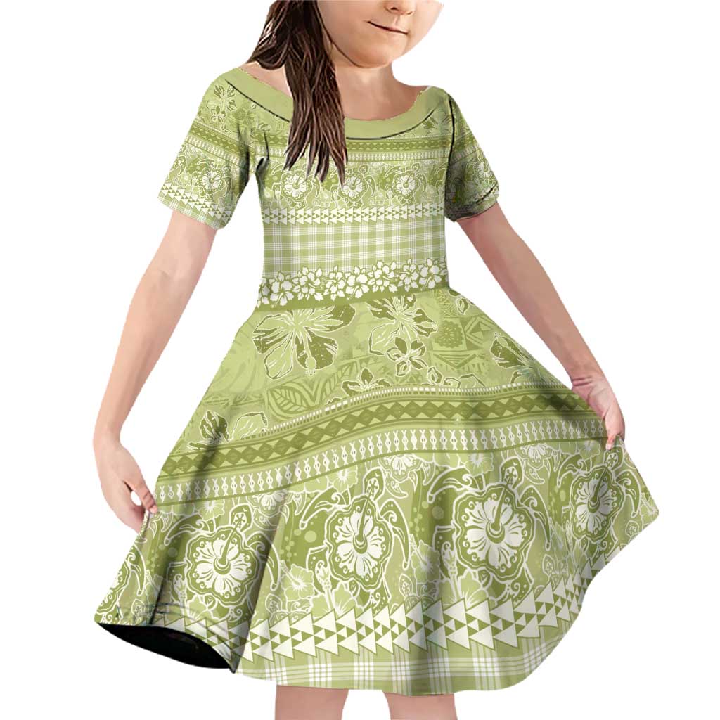 Hawaiian Hibiscus Honu Family Matching Off Shoulder Short Dress and Hawaiian Shirt Sage Green Mele Kalikimaka Palaka Spirit - Polynesian Pride