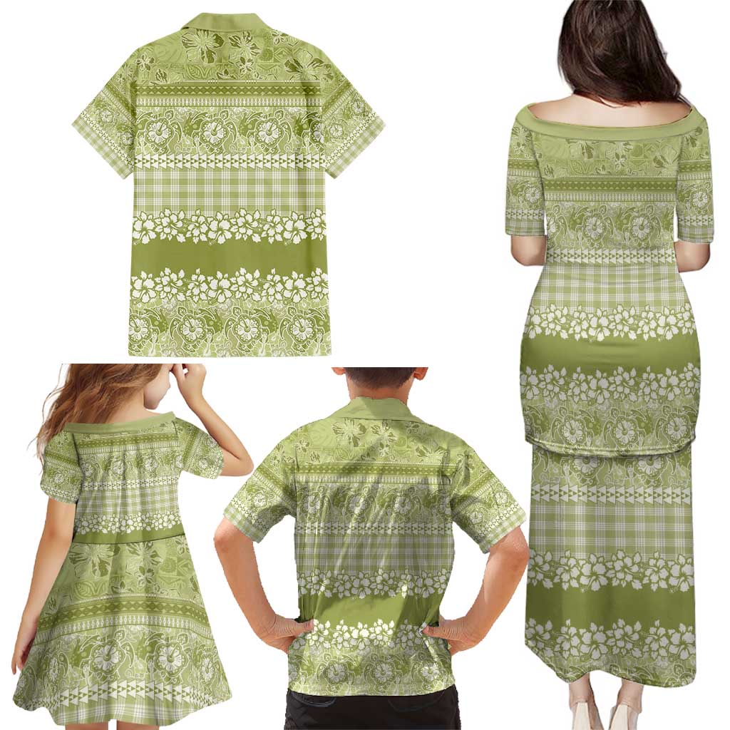 Hawaiian Hibiscus Honu Family Matching Puletasi and Hawaiian Shirt Sage Green Mele Kalikimaka Palaka Spirit - Polynesian Pride
