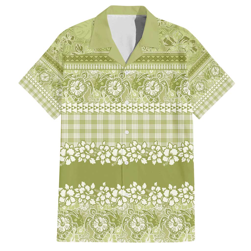 Hawaiian Hibiscus Honu Family Matching Puletasi and Hawaiian Shirt Sage Green Mele Kalikimaka Palaka Spirit - Polynesian Pride
