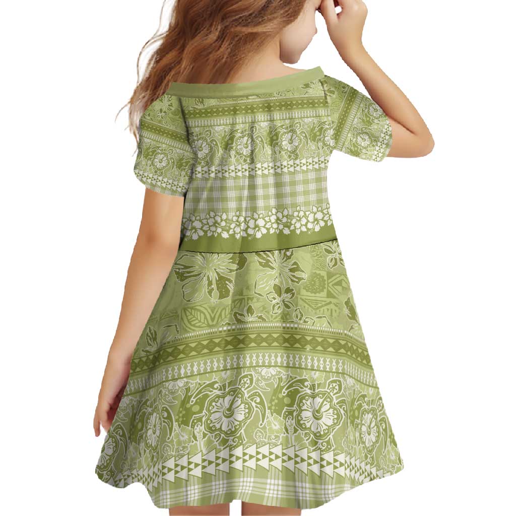 Hawaiian Hibiscus Honu Family Matching Short Sleeve Bodycon Dress and Hawaiian Shirt Sage Green Mele Kalikimaka Palaka Spirit - Polynesian Pride