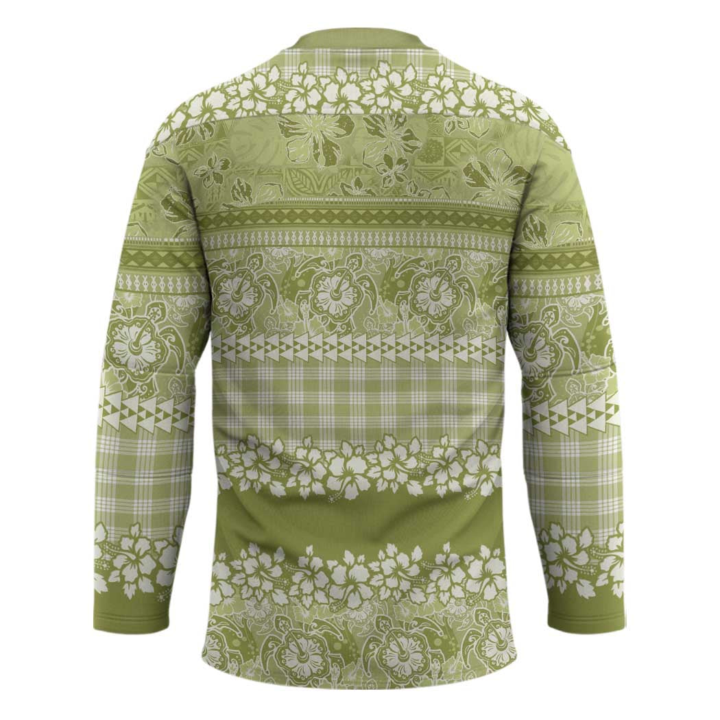 Hawaiian Hibiscus Honu Hockey Jersey Sage Green Mele Kalikimaka Palaka Spirit - Polynesian Pride
