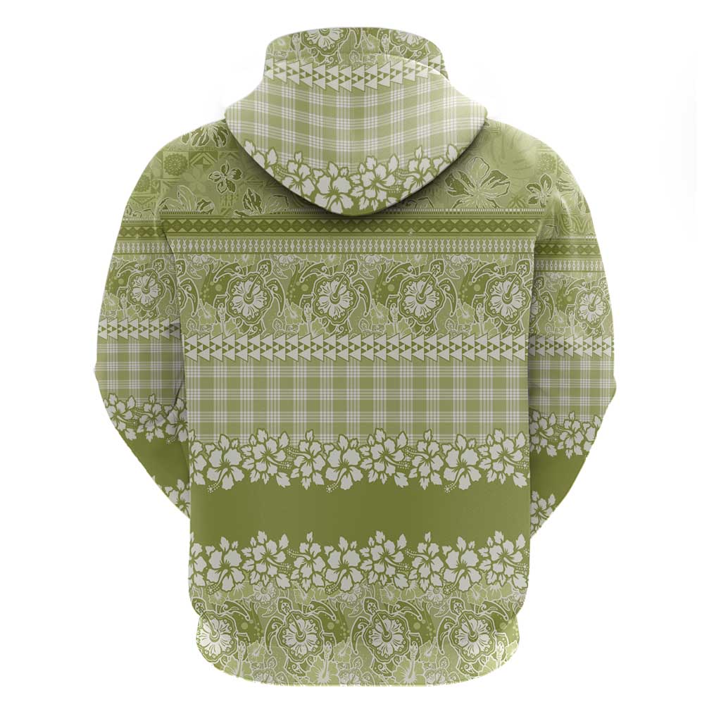 Hawaiian Hibiscus Honu Hoodie Sage Green Mele Kalikimaka Palaka Spirit - Polynesian Pride