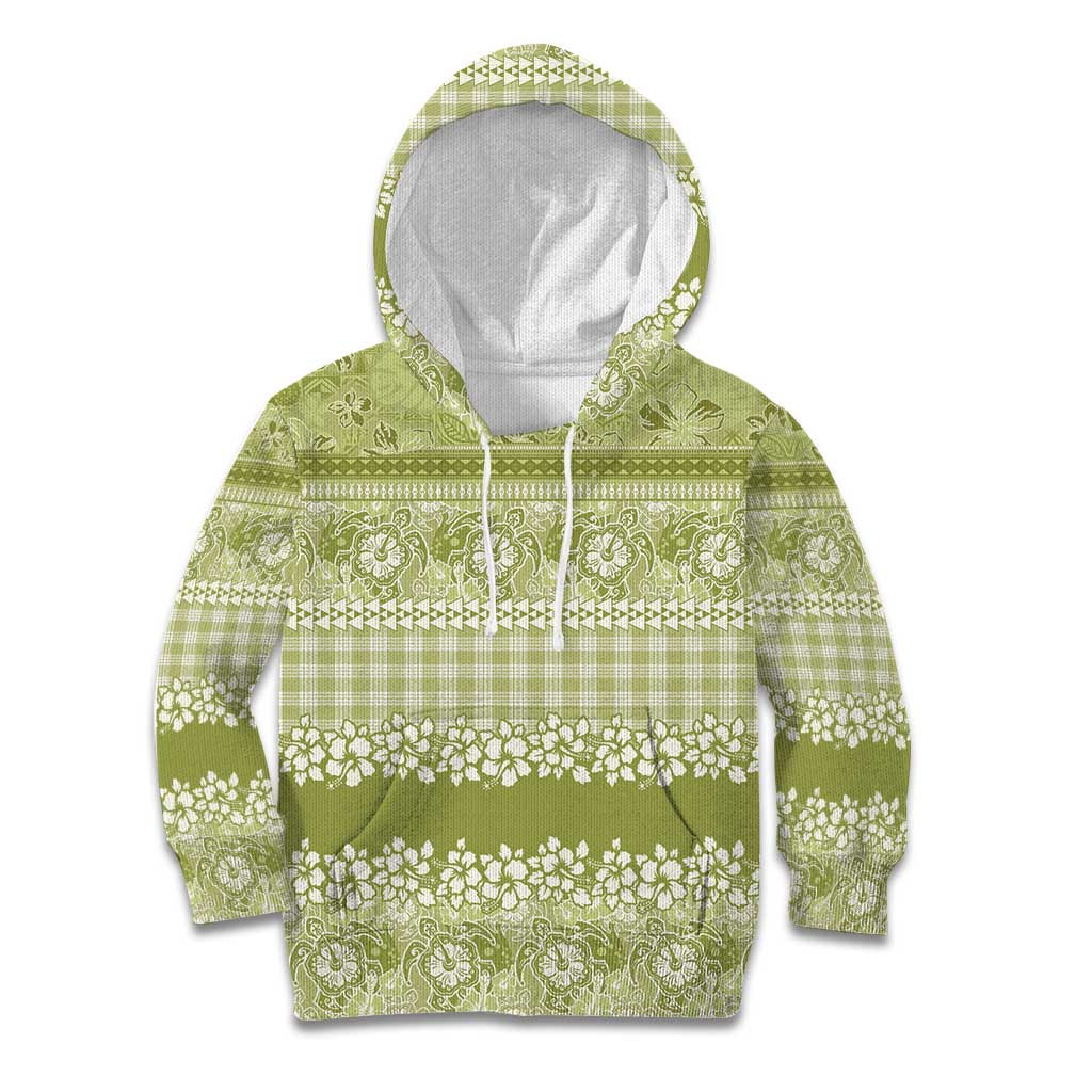Hawaiian Hibiscus Honu Kid Hoodie Sage Green Mele Kalikimaka Palaka Spirit - Polynesian Pride