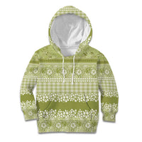 Hawaiian Hibiscus Honu Kid Hoodie Sage Green Mele Kalikimaka Palaka Spirit - Polynesian Pride