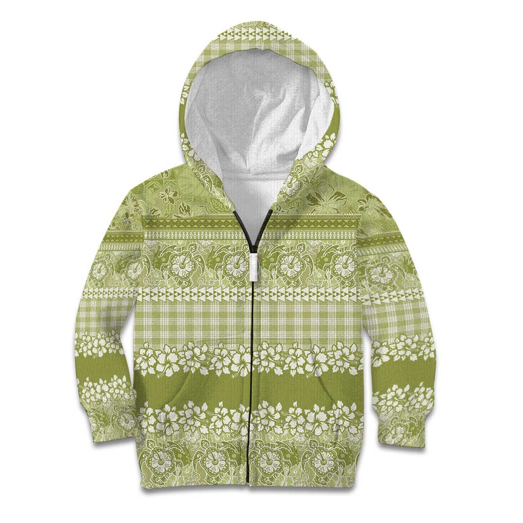 Hawaiian Hibiscus Honu Kid Hoodie Sage Green Mele Kalikimaka Palaka Spirit - Polynesian Pride
